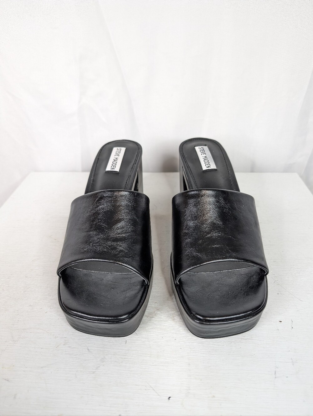 Steve Madden Islah Faux Leather Black Chunky Platform Sandals - Size 9.5 - Picture 4 of 9
